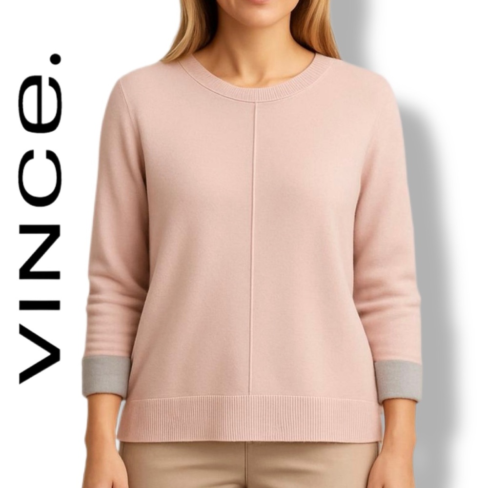 Vince Pale Pink Cotton Wool Blend Crew Neck Sweater Size Small